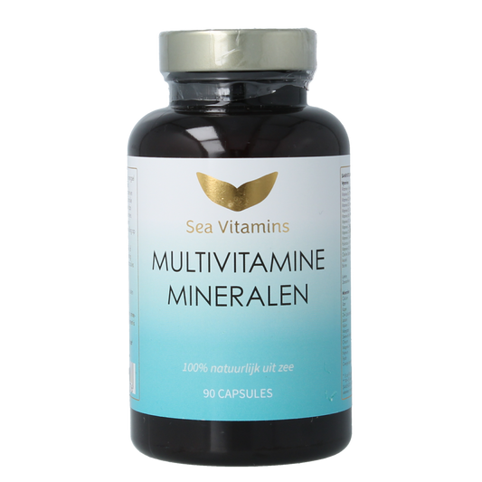 Sea Vitamins mineralen multivitamine capsules, vegetarian supplement bottle with 90 capsules, designed for daily mineral and vitamin intake.