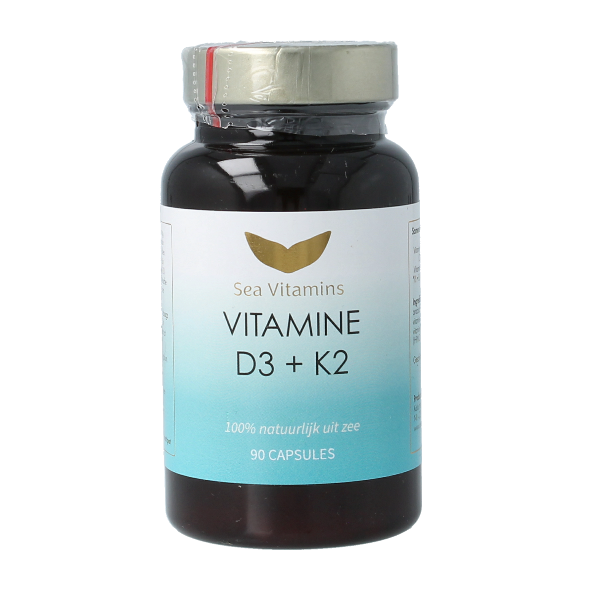 Sea Vitamins D3 K2 multivitamin capsules from sea, vegetarian supplement in a bottle, designed for bone and immune health.