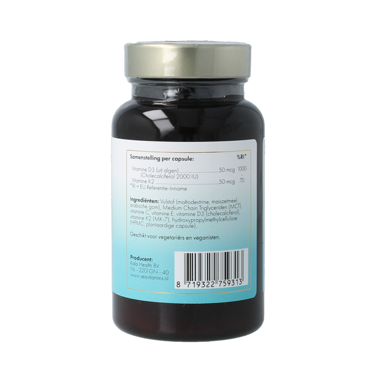 Sea Vitamins D3 K2 vegetarian capsules, marine-derived multivitamin supplement with 90 capsules.