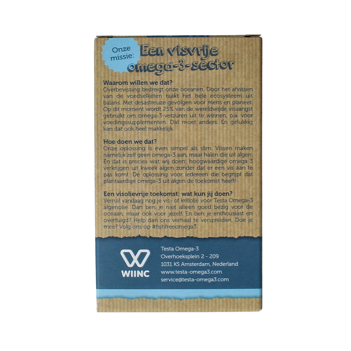 Testa Omega 3 algenolie vegan capsules with 300mg DHA and 150mg EPA, vegetarian dietary supplement in a white container.