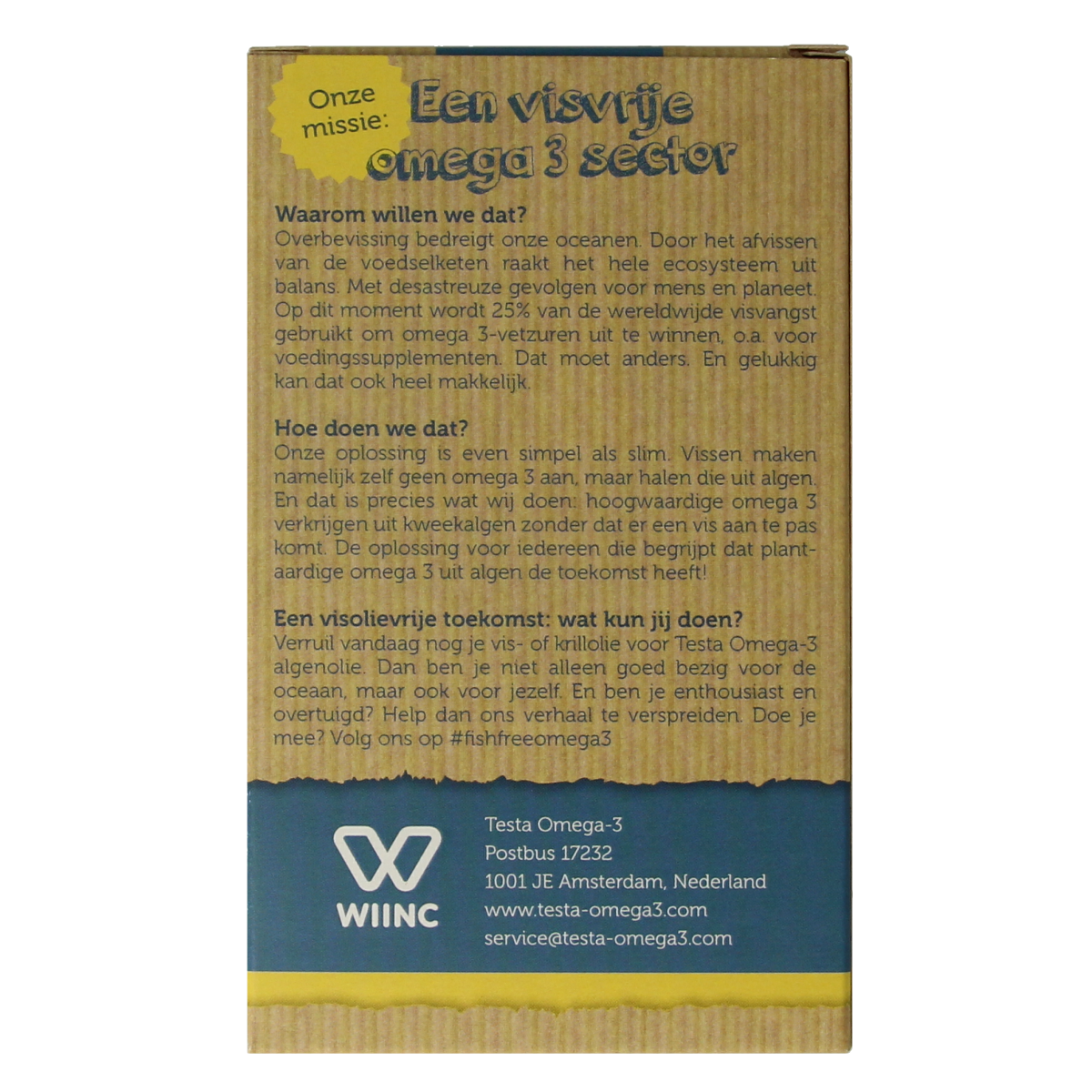Testa Omega 3 algenolie vegan capsules with 250mg DHA, vegetarian dietary supplement in a clear bottle.