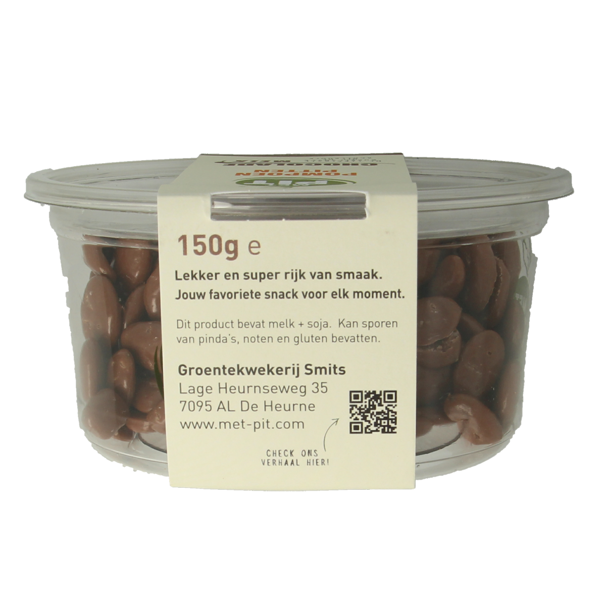 Met PIT pumpkin seed milk chocolate snack in 150g package, featuring chocolate and pumpkin seeds in a colorful wrapper.