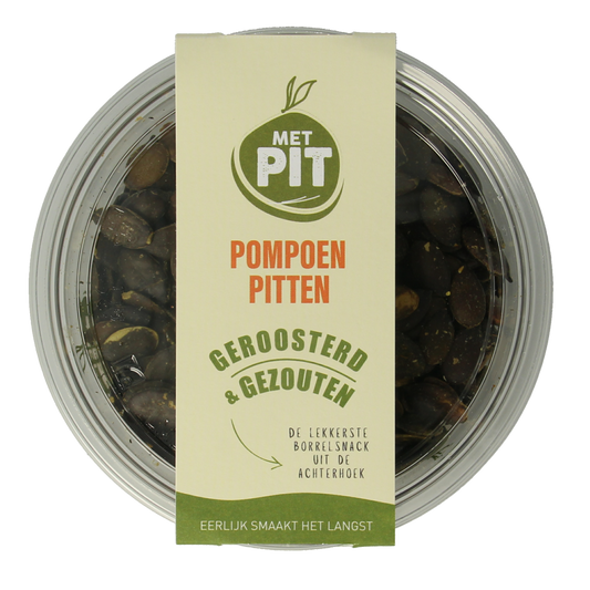 Roasted and salted pumpkin seeds from Met PIT, 150g package, raw superfood snack with natural appearance and salted seasoning
