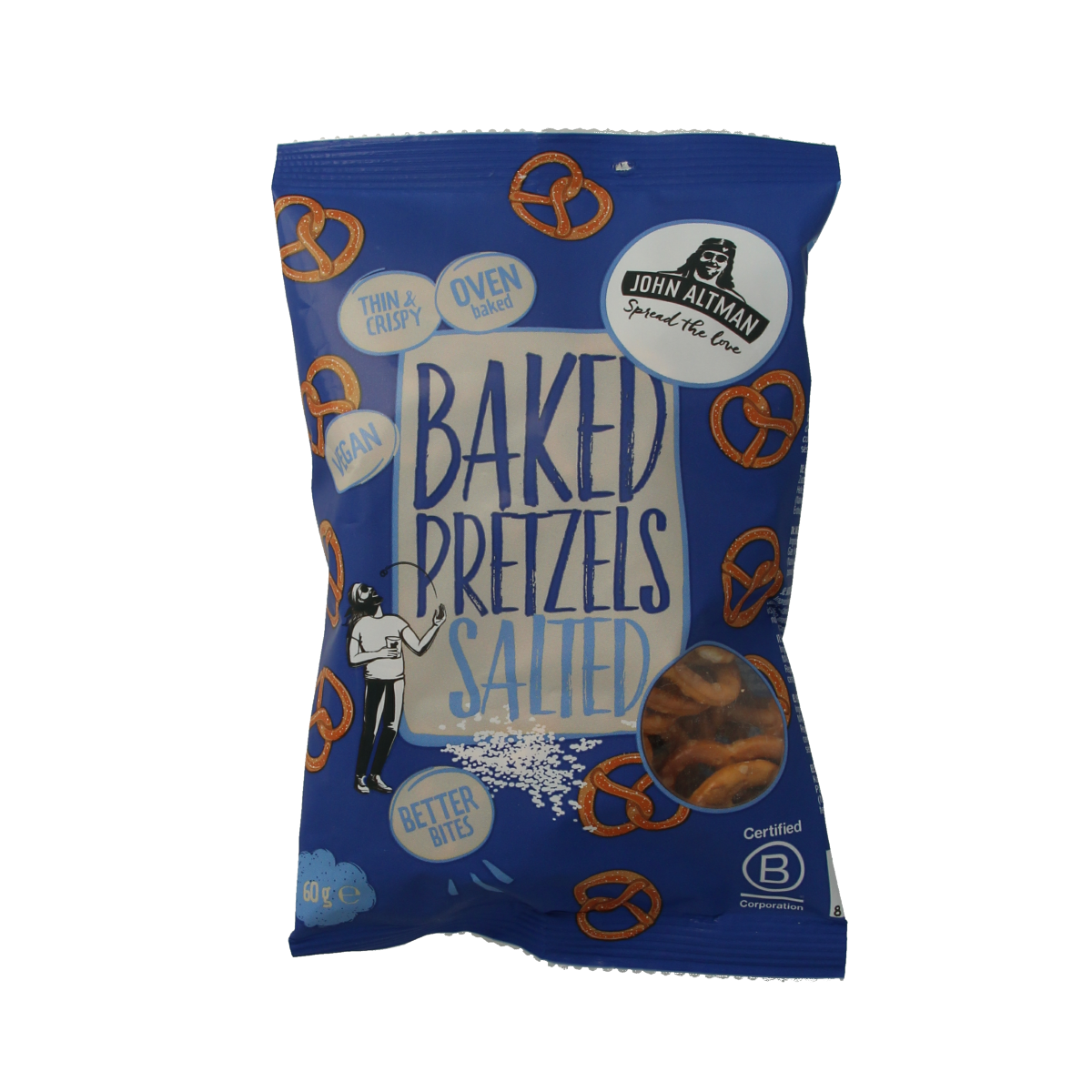 John Altman baked pretzels with sea salt, 60g snack, crispy mini pretzels perfect for snacking and on-the-go.
