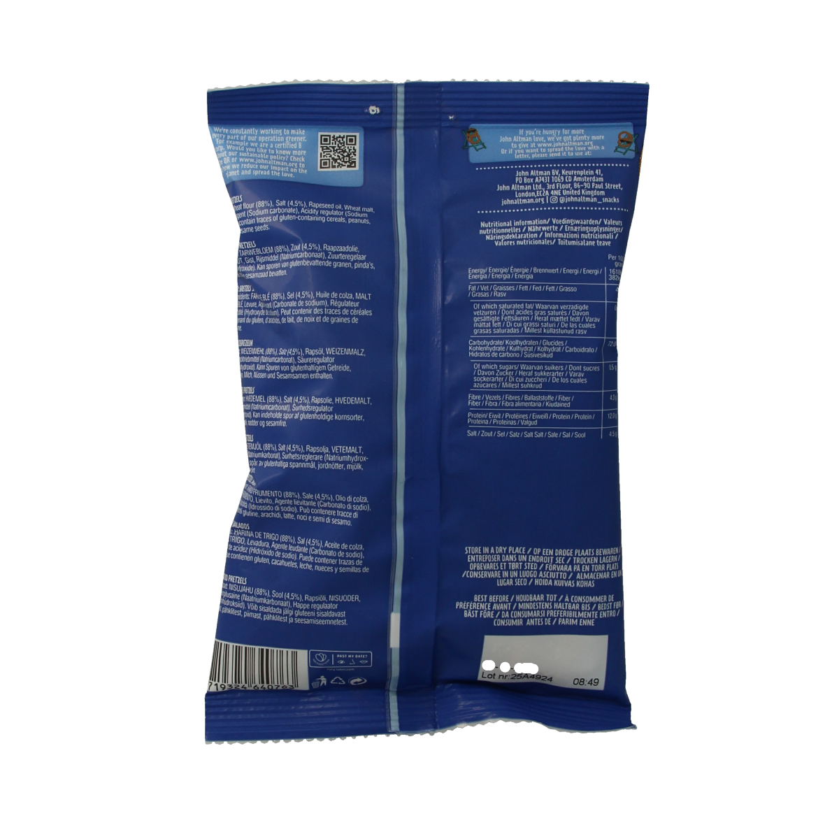 John Altman Mini Baked Pretzels with Sea Salt, 60g snack bag, crispy and flavorful snack en tussendoortjes.