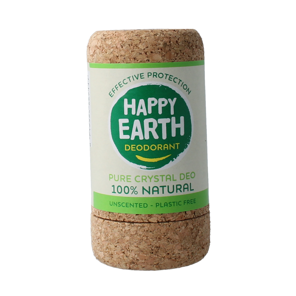 Happy Earth Pure crystal deodorant stick, unscented, 90g, natural mineral deodorant for odor protection and freshness.