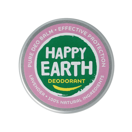 Happy Earth Pure lavender deodorant balm in 45g, natural stick with lavender scent and eco-friendly packaging.