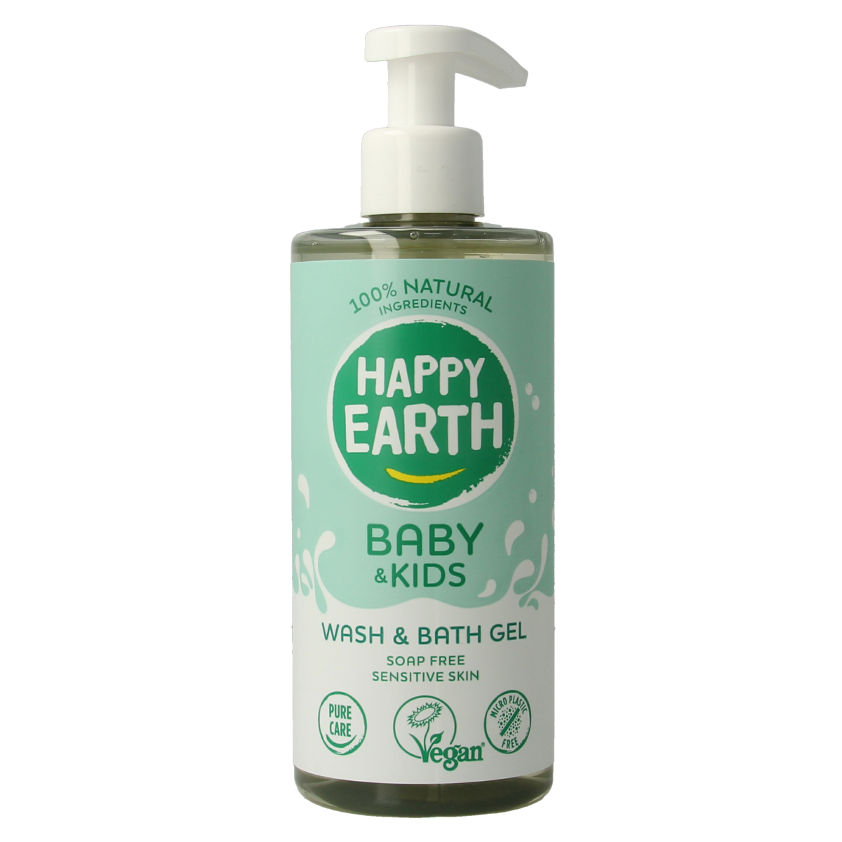 Happy Earth Was & Badgel Zeepvrij baby & kids 300ml bottle, gentle baby and toddler skincare product, natural and soap-free.