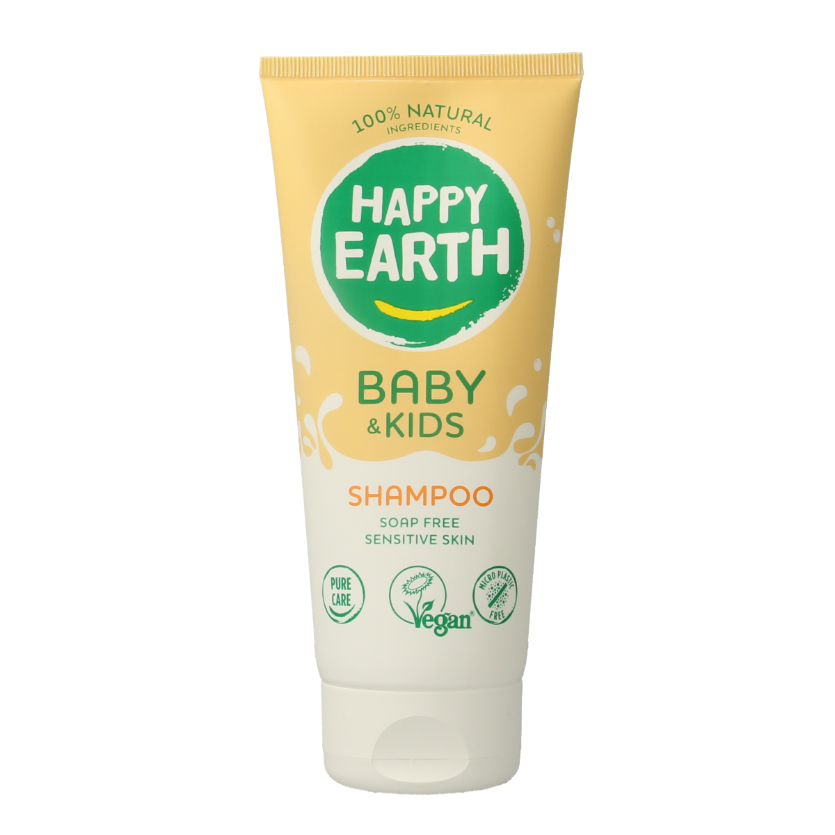 Happy Earth Baby & Kids Shampoo 200ml bottle, gentle formula for infants and toddlers, with a colorful label and eco-friendly packaging.
