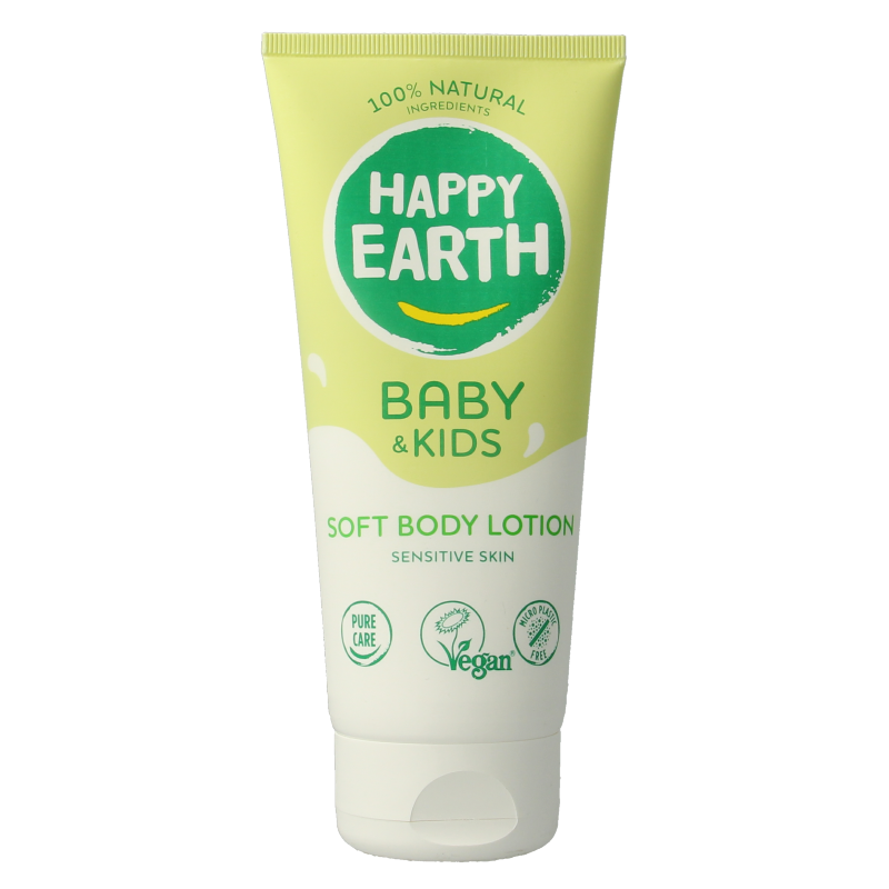 Happy Earth baby and kids body lotion in 200ml bottle, gentle moisturizer for infants and toddlers.