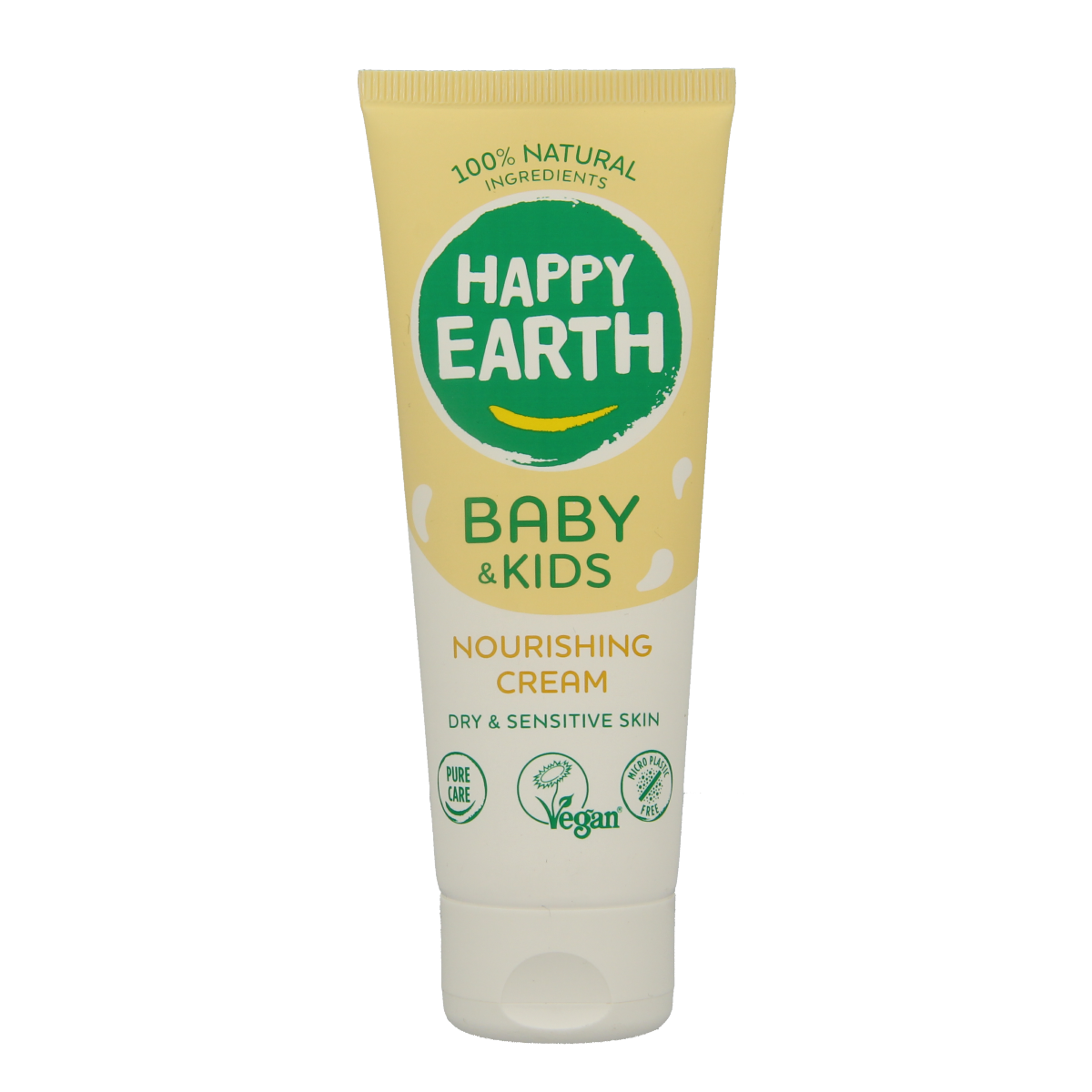 Happy Earth Voedende baby and kids cream in 75ml container, soothing skincare for infants and toddlers.