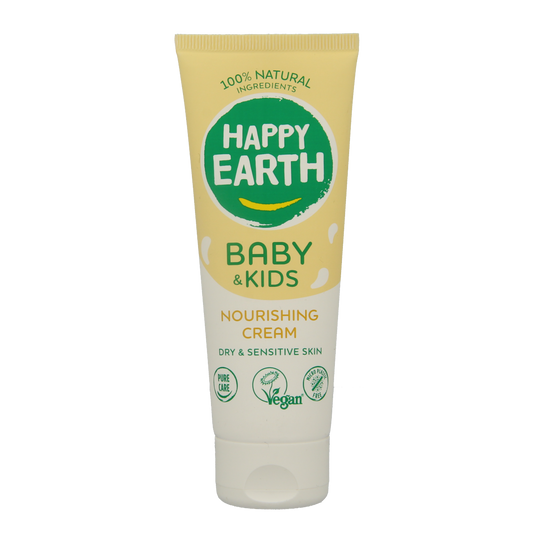 Happy Earth Voedende baby and kids cream in 75ml container, soothing skincare for infants and toddlers.