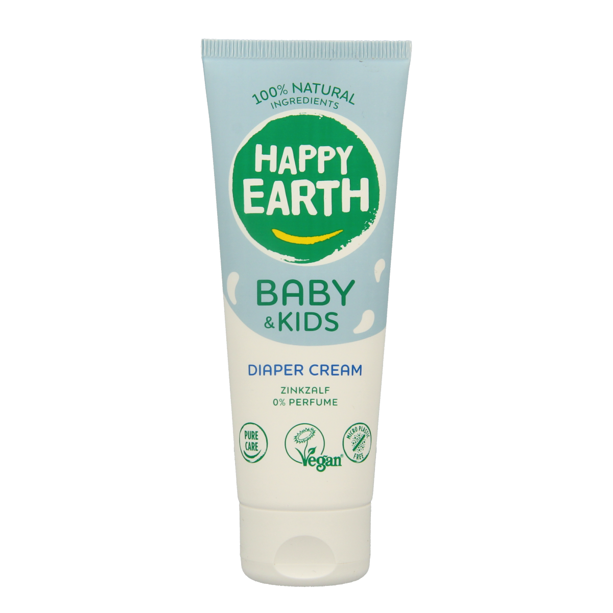 Happy Earth Baby and Kids Zinc Cream in 75ml jar, soothing skincare for gentle diaper rash relief and skin protection.