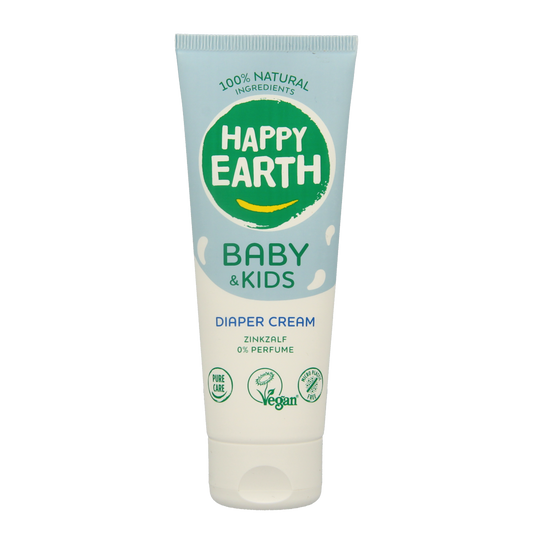 Happy Earth Baby and Kids Zinc Cream in 75ml jar, soothing skincare for gentle diaper rash relief and skin protection.