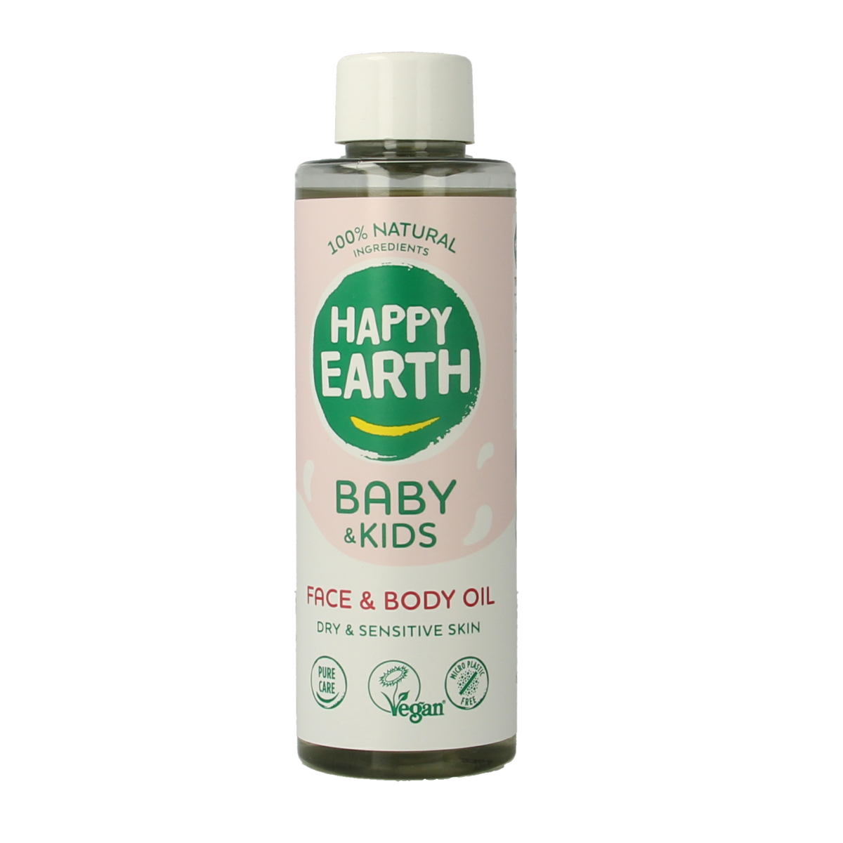 Happy Earth baby and kids face and body oil in a 150ml bottle, gentle skincare for delicate skin of babies and toddlers.