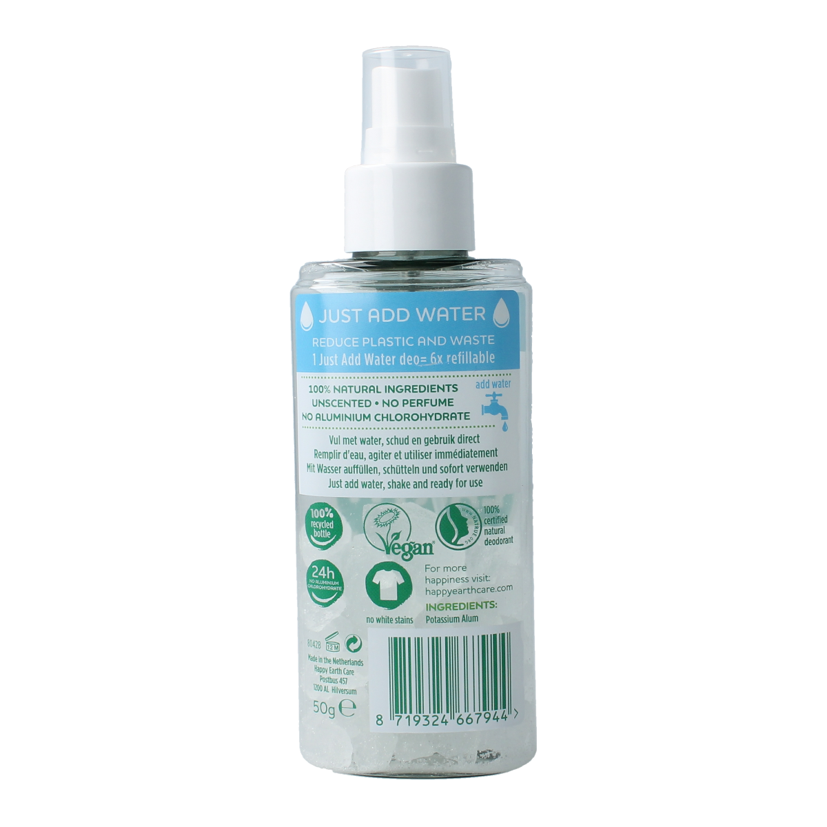 Happy Earth unscented body spray in a 50g container, natural and easy to use, part of Happy Earth's body care range.