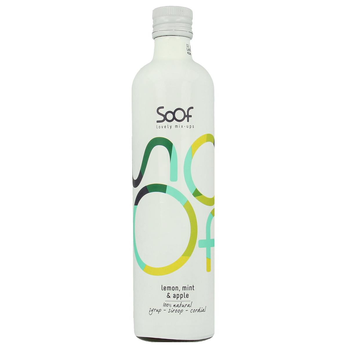 Soof Drinks Citroen Munt & Appel syrup in 340ml bottle, natural fruit and herb flavor for drinks and recipes.