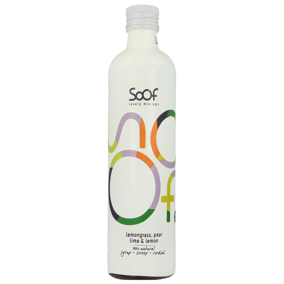 Soof Drinks citronnelle, peer, limoen siroop in 340ml bottle, natural flavored drink with fresh citrus and herbal notes