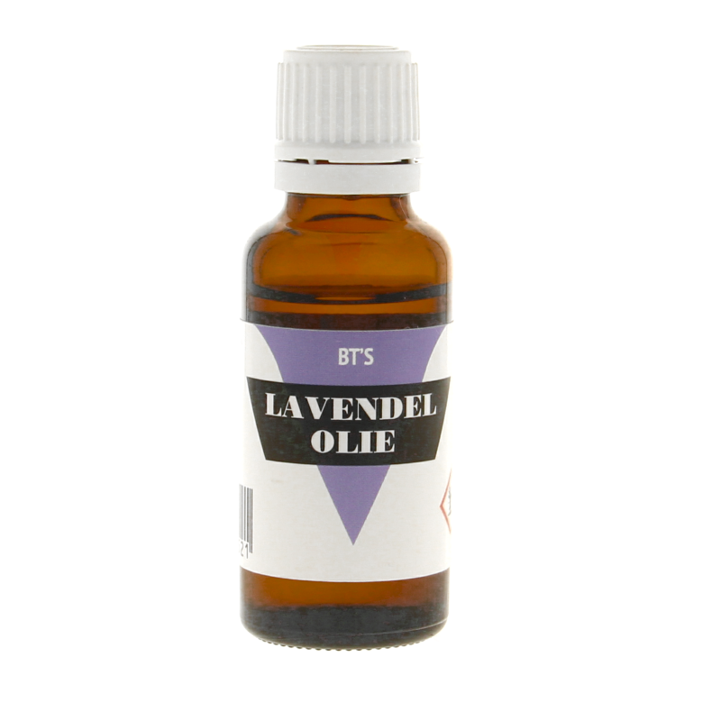 BT'S Lavendel olie 25ml bottle of natural lavender essential oil with a clear label and amber glass bottle.