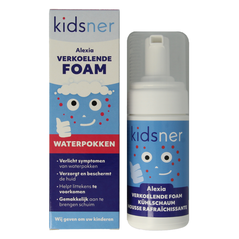 Kidsner Alexia verkoelende foam voor waterpokken, 100 ml, lichaamsverzorging voor kinderen met kalmerende en verkoelende eigenschappen.