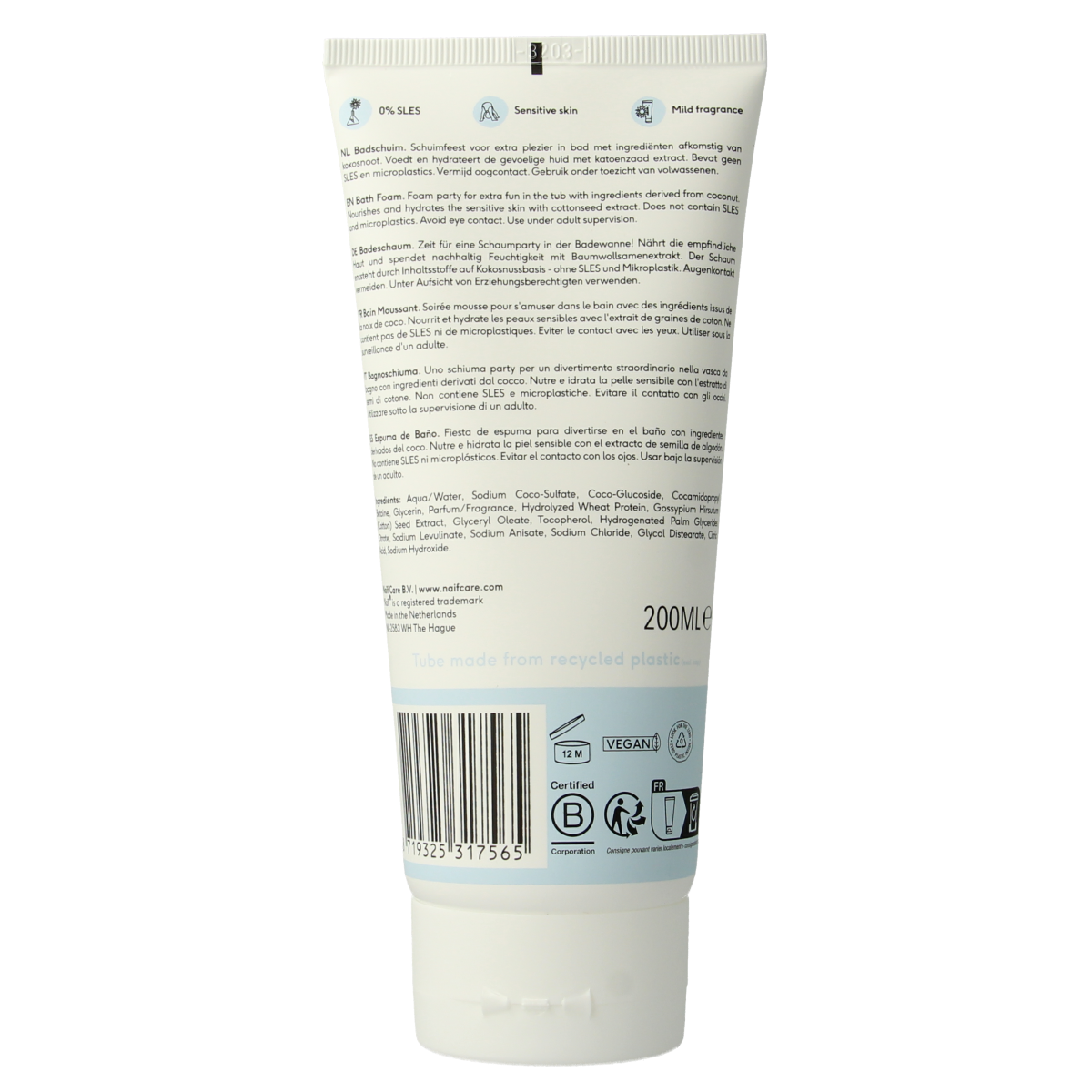Naif Baby Bathfoam Relaxing in a 200ml bottle, gentle baby and toddler skincare product for soothing bath time.