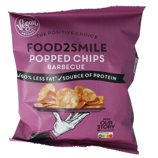 Food2Smile BBQ Popped Chips snack bag, 25g, crispy and flavorful barbecue-taste snack in colorful packaging