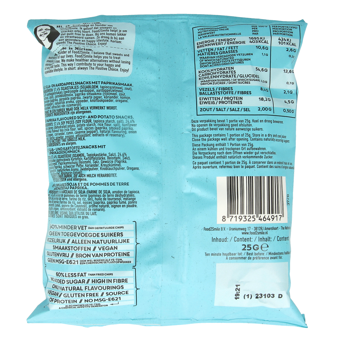 Food2Smile paprika flavored popped chips and saltines in a 25g packet, crispy snack with vibrant paprika seasoning.