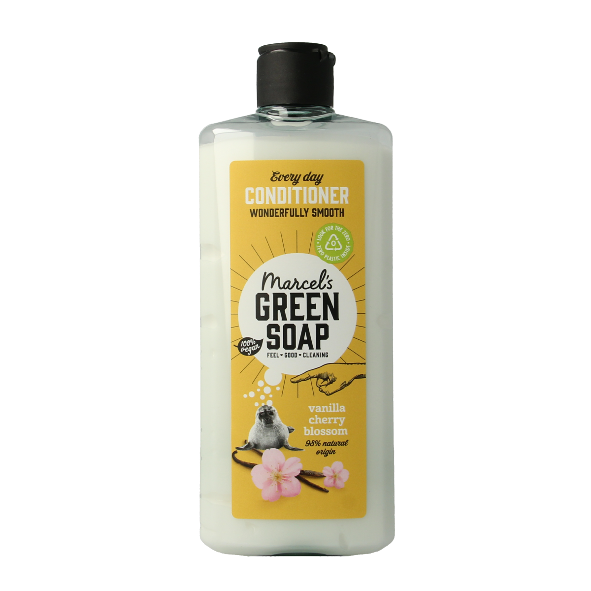 Marcel's Green Soap conditioner for hair with vanilla and cherry blossom scent, 300ml bottle, nourishing hair care product.