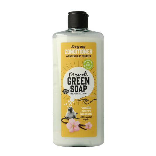 Marcel's Green Soap conditioner for hair with vanilla and cherry blossom scent, 300ml bottle, nourishing hair care product.