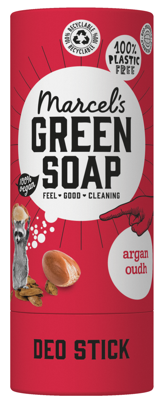 Marcel's Green Soap argan and oudh deodorant stick, 40g, natural deodorant with a sleek packaging design.