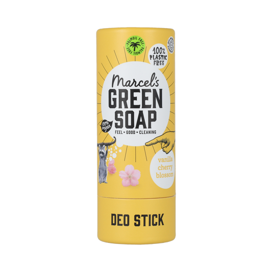 Marcel's Green Soap vanilla and cherry blossom deodorant stick, 40g, with a smooth application and floral scent.