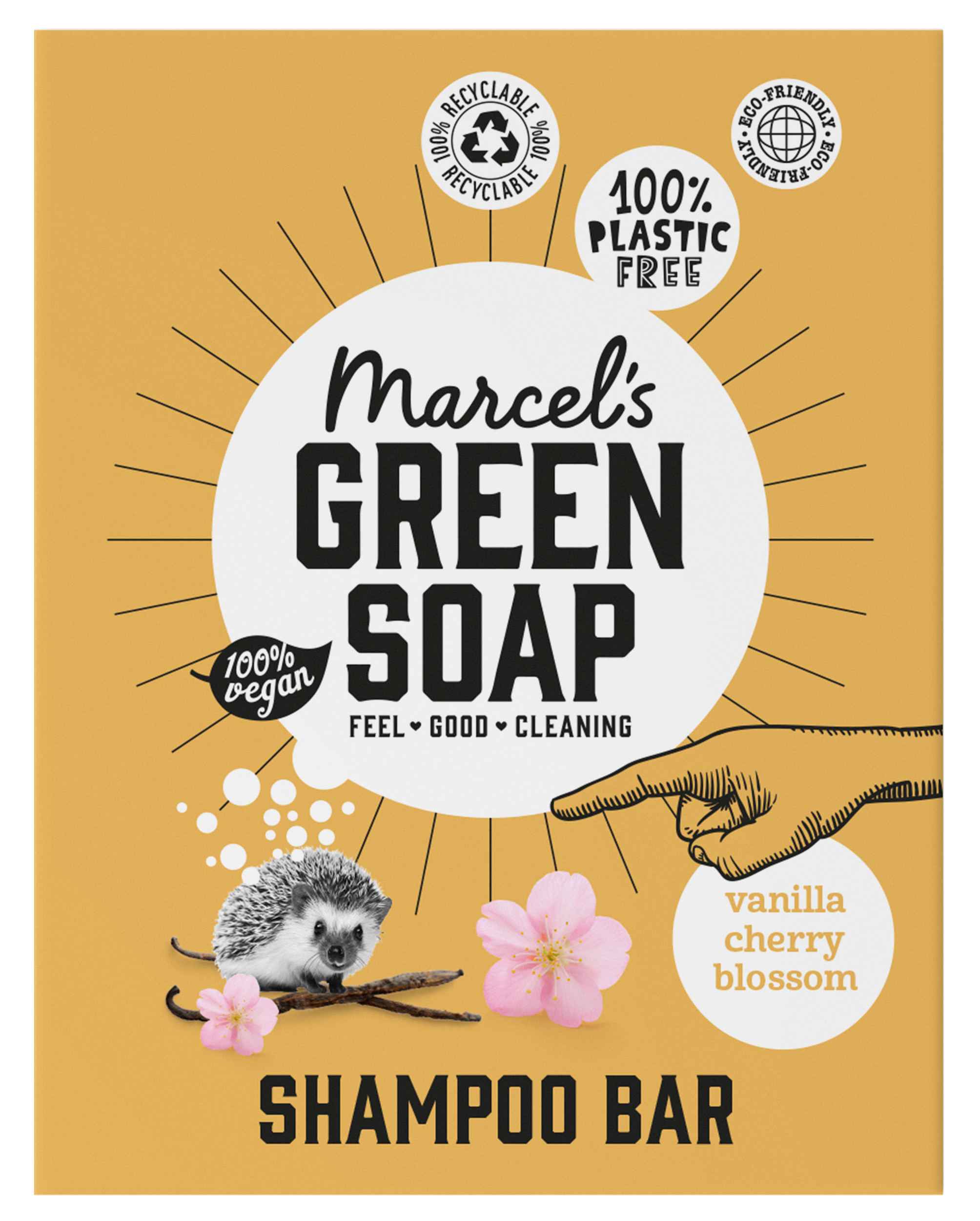 Marcel's Green Soap shampoo bar with vanilla and cherry blossom scent, 90g, natural hair care product, solid shampoo for healthy hair