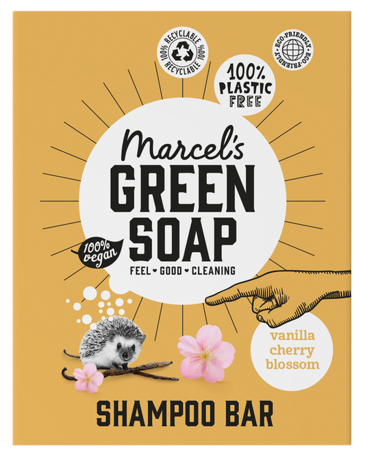 Marcel's Green Soap shampoo bar with vanilla and cherry blossom scent, 90g, natural hair care product, solid shampoo for healthy hair
