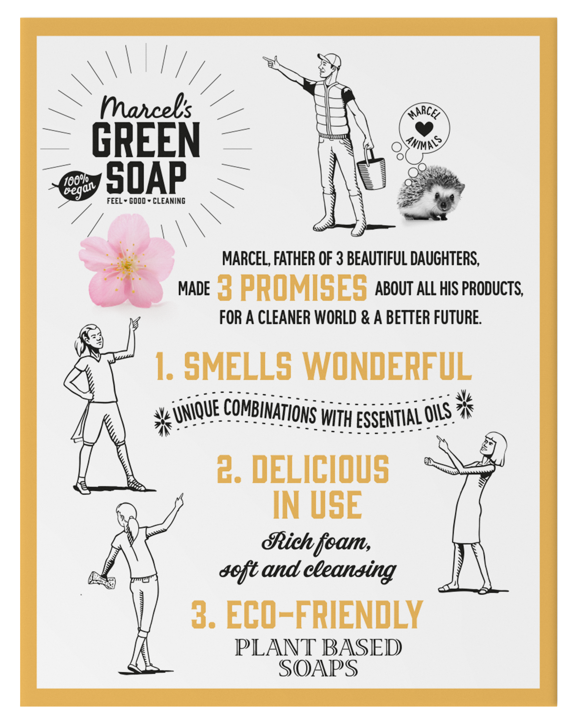 Marcel's Green Soap shampoo bar with vanilla and cherry blossom scent, 90g, natural hair care product in a rectangular shape.