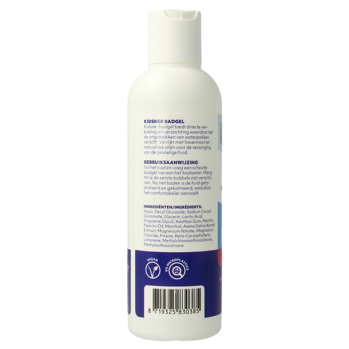 Kidsner Waterpokken bad en douche bottle, 150ml, for kids' skin care, shown with the product label and packaging.
