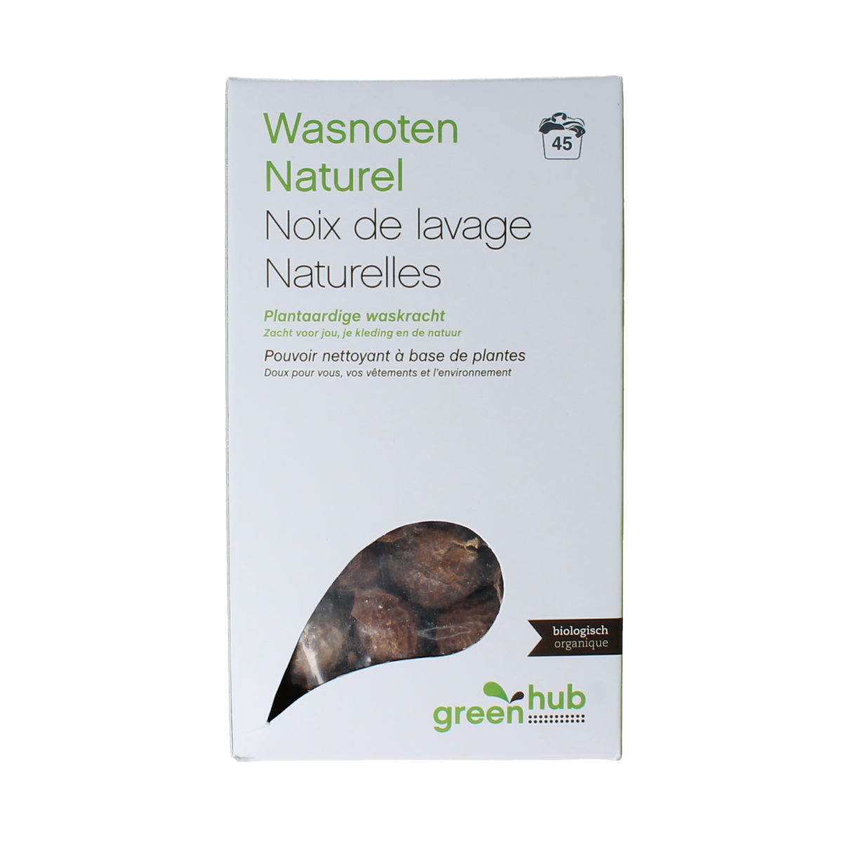 Greenhub Wasnoten with waszakje in cotton, 200g, natural laundry detergent for eco-friendly washing.