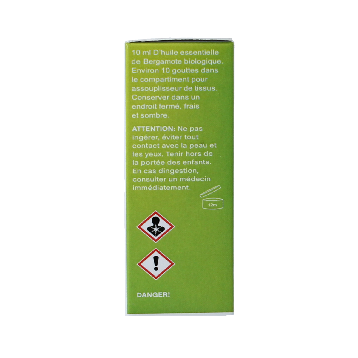 Greenhub bergamot essential oil in a 10ml bottle, featuring amber glass and a white cap, used for aromatherapy and natural wellness.