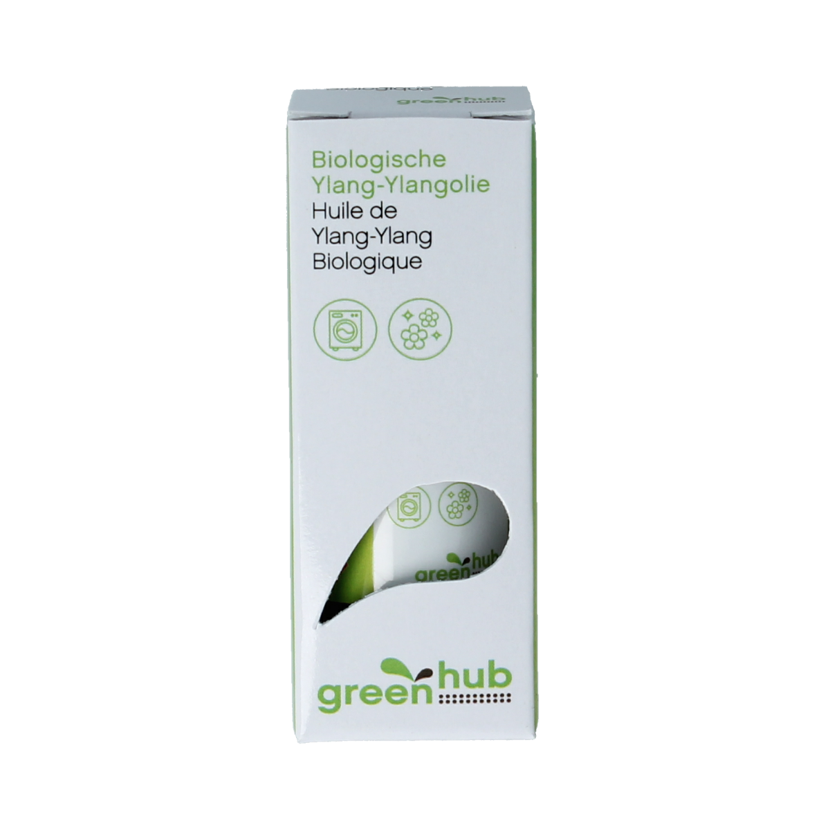 Greenhub Ylang Ylang organic essential oil in a 10ml bottle, natural fragrance for aromatherapy and skincare.