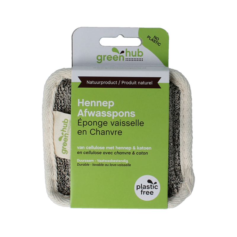 Greenhub afwasspons, green cleaning sponge for kitchen dishes, with textured surface for effective scrubbing.