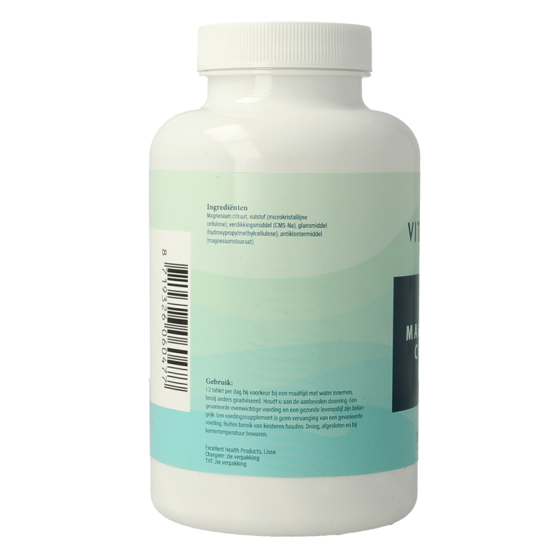 Vitacura Magnesium Citraat 200 mg dietary supplement with 180 tablets, mineral supplement for muscle and nerve support.