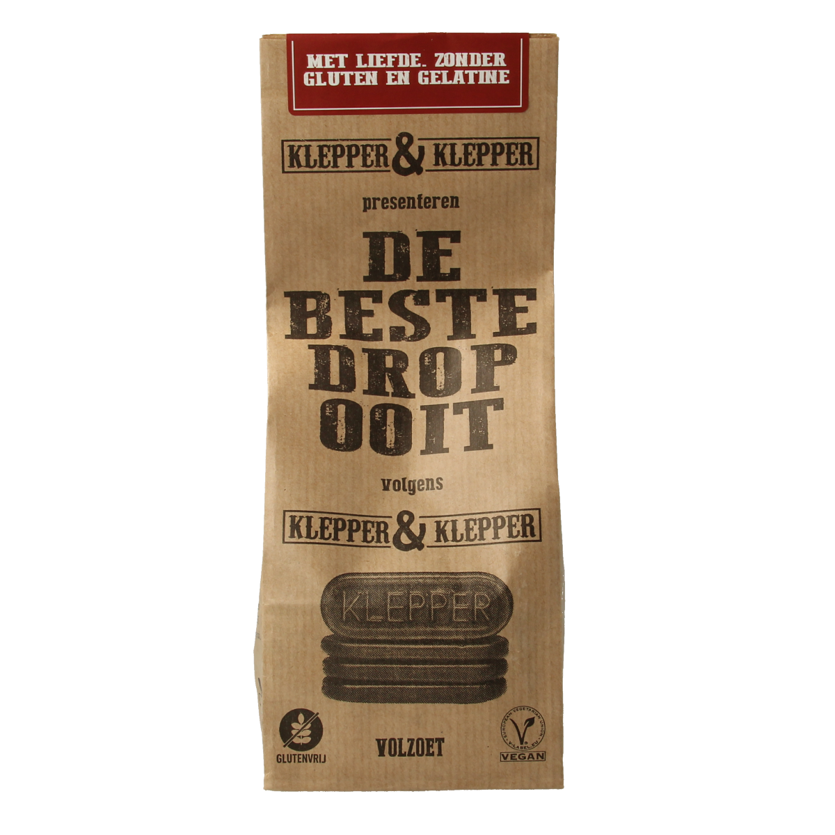 Klepper&Klepper De Beste Drop Ooit Volzoet 200g, colorful chewy candy bag with vibrant packaging.