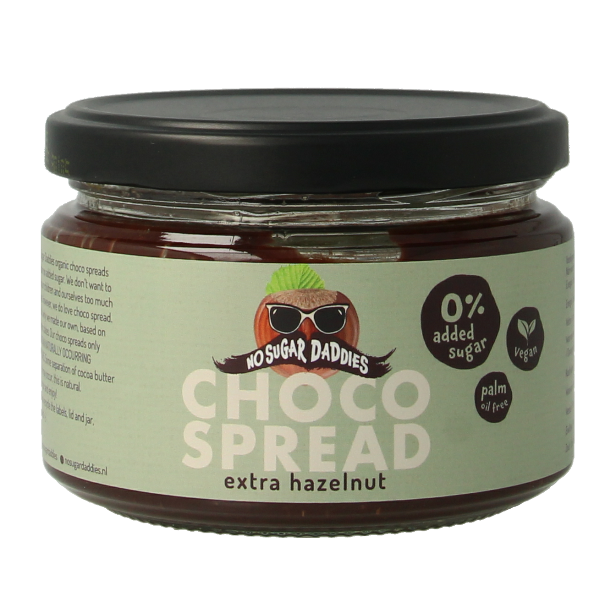 No Sugar Daddies hazelnut Chocopasta bio spread on bread, 200g jar, creamy chocolate and hazelnut delicious broodbeleg.