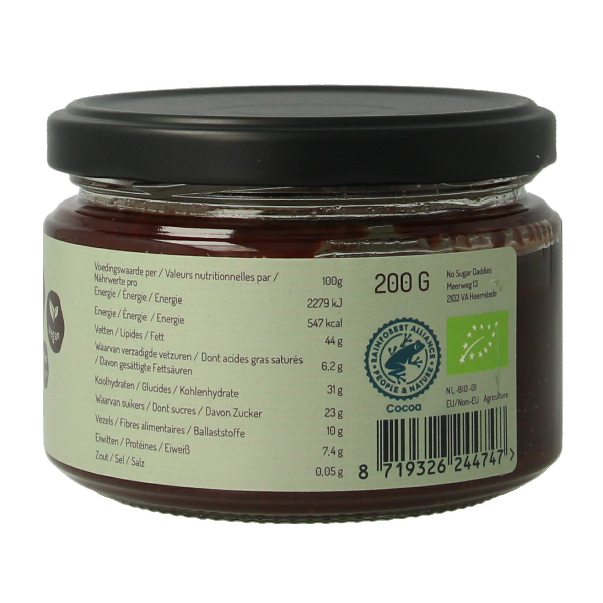 No Sugar Daddies No Sugar Daddies Chocopasta hazelnut spread on bread, 200g jar, organic, creamy chocolate-hazelnut spread.