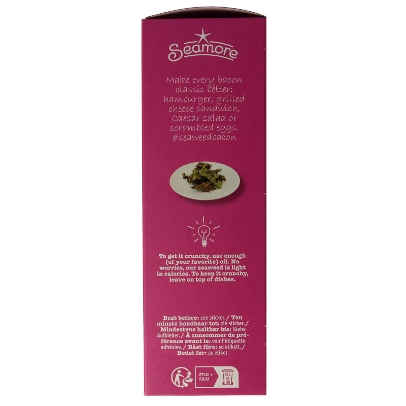Seamore Seaweed Bacon Bio 30g, plant-based seaweed flavor slices on a white background.