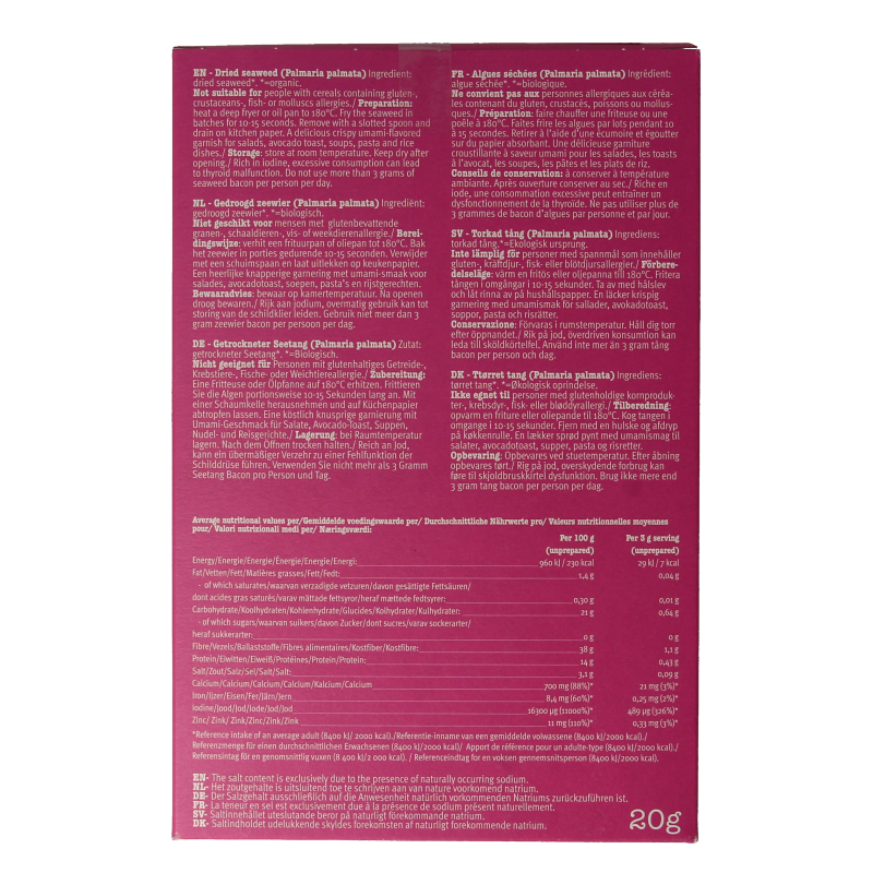 Seamore Seaweed Bacon bio 30g, organic plant-based seaweed bacon slice on a white background.