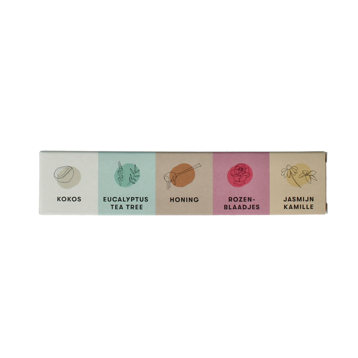 Shampoobars body care proefpakket with 5 natural 12g bars, ideal for eco-friendly body cleansing and skincare.