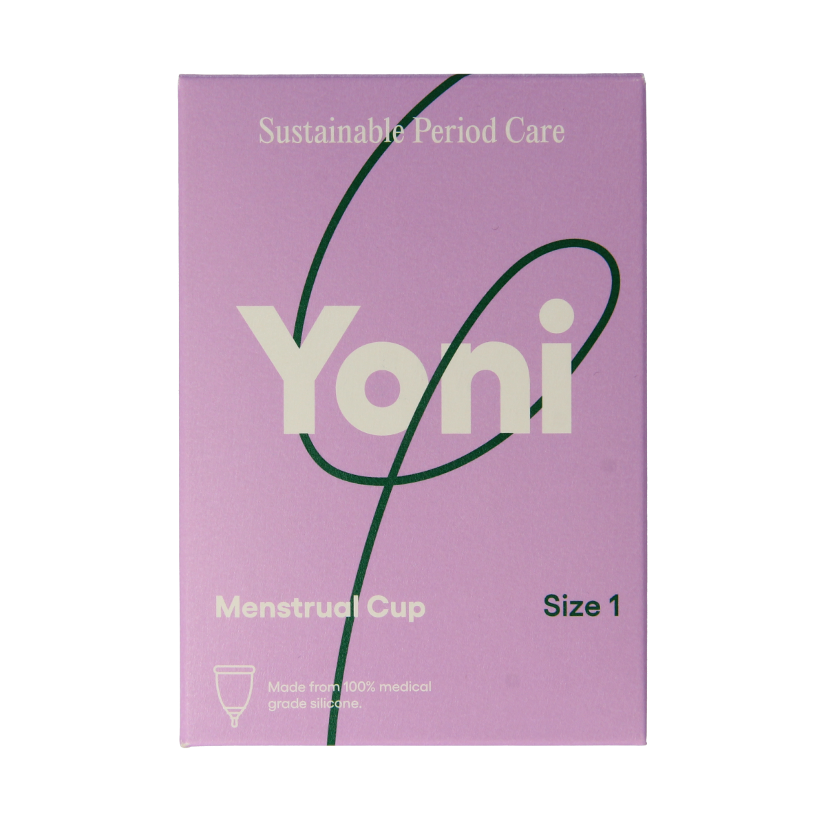 Yoni Menstruatiecup maat 1, reusable menstrual cup in white, designed for women’s feminine hygiene and comfort.