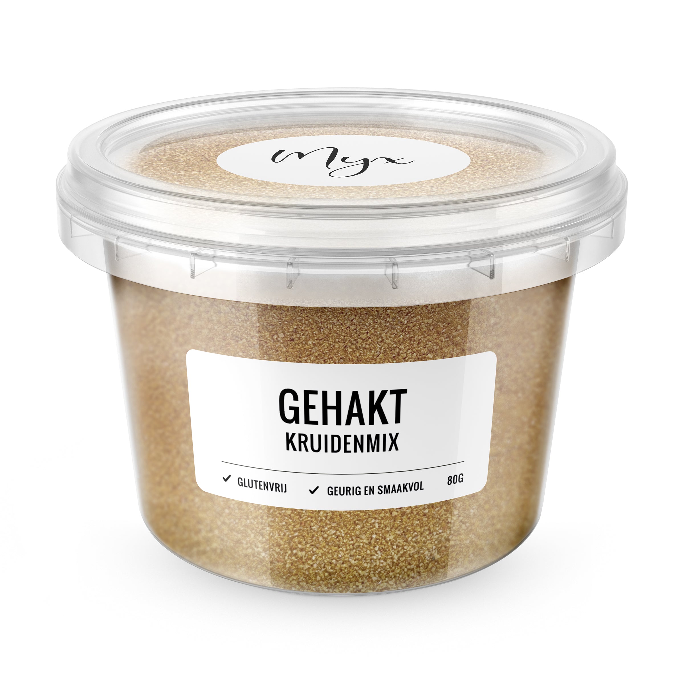 Myx Gehakt kruidenmix glutenvrij in 80g package, flavorful seasoning blend for meat dishes, gluten-free product from Myx.
