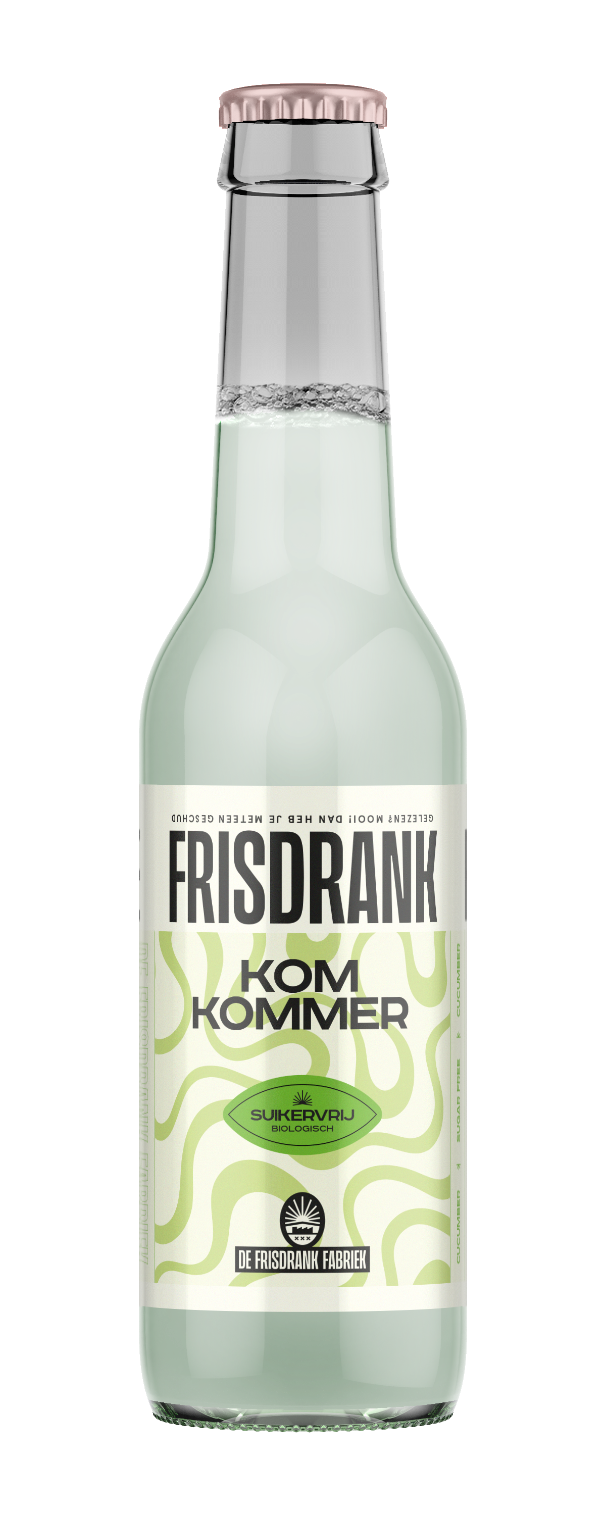 De Frisdrank Fabriek koolzuurhoudende komkommersmaak frisdrank in een 275 ml fles, biologische dranken en sappen.