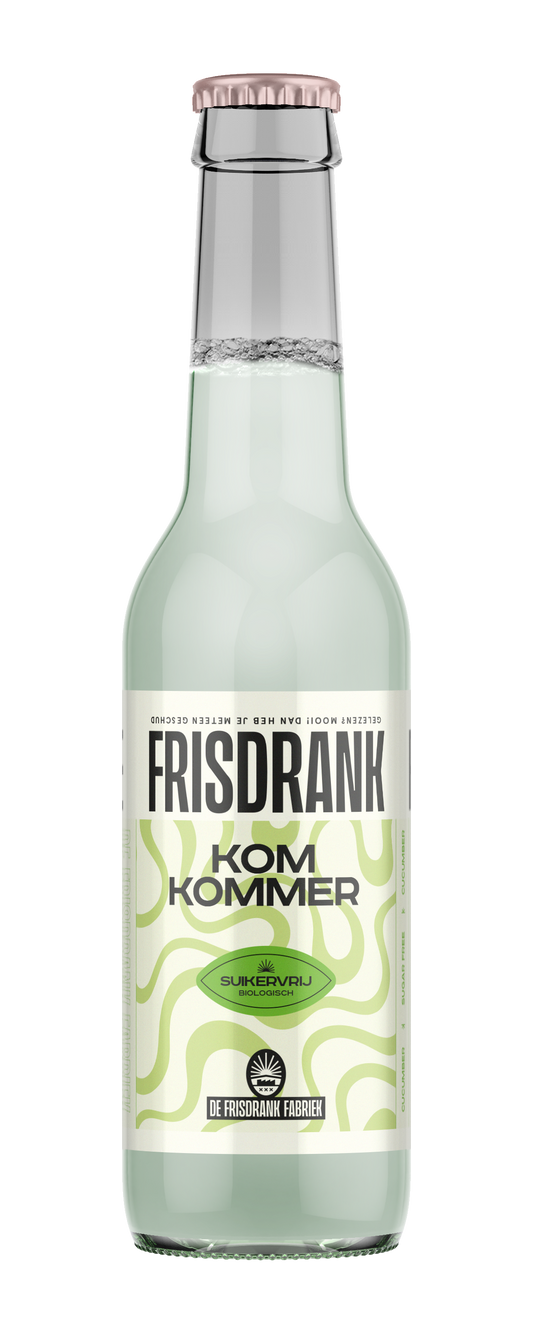 De Frisdrank Fabriek koolzuurhoudende komkommersmaak frisdrank in een 275 ml fles, biologische dranken en sappen.